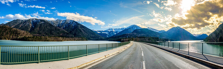 landscape at the Sylvensteinspeicher reservoir in bavaria