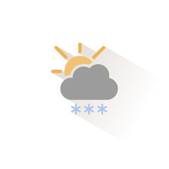 Heavy snow, cloud and sun. Isolated color icon. Weather vector illustration