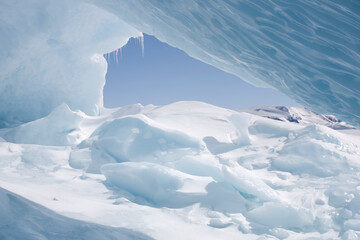 Antarctica landscape with snow and ice on a sunny winter day