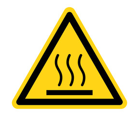Warning signs, be careful of hot surfaces In a black triangle frame with yellow background. Vector illustration