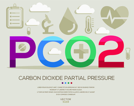 PCo2 Mean (carbon dioxide partial pressure) Medical Acronyms ,letters And Icons ,Vector Illustration.
