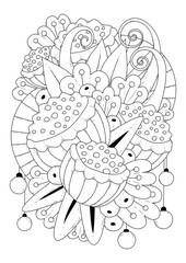 Coloring page for children and adults. Vector illustration with abstract flowers. Black-white background for coloring, printing on fabric or paper.