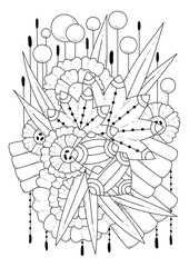 Coloring page for children and adults. Vector illustration with abstract flowers. Black-white background for coloring, printing on fabric or paper.