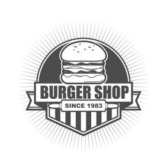 Vector logo, badge, symbol, icon template design for Burger Shop
