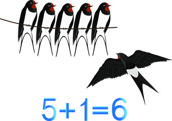 Educational games for children, formation number six, example with swallows.