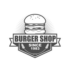 Vector logo, badge, symbol, icon template design for Burger Shop
