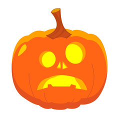 Halloween pumpkin with scary face isolated on white background. Halloween decor. Pumpkin head. Vector cartoon Illustration.	