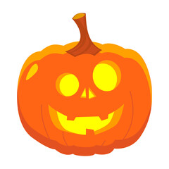Halloween pumpkin with scary face isolated on white background. Halloween decor. Pumpkin head.  Vector cartoon Illustration.