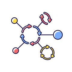Synergetic network RGB color icon. Business collaboration. Communication technology. Connection between organizations. Structure integration. Technical system. Isolated vector illustration