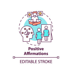 Positive affirmations concept icon. Body positivity tips. Healthy lifestyle advices. Way to healthy thinking idea thin line illustration. Vector isolated outline RGB color drawing. Editable stroke