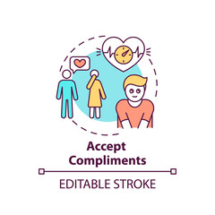 Accept compliments concept icon. Body positivity tips. Receiving nice words. Happy everyday life idea thin line illustration. Vector isolated outline RGB color drawing. Editable stroke
