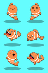 Set of cute clown fish illustrations