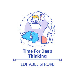 Time for deep thinking concept icon. Me time benefits. Inside thoughts analysing. Mental health upgrading idea thin line illustration. Vector isolated outline RGB color drawing. Editable stroke