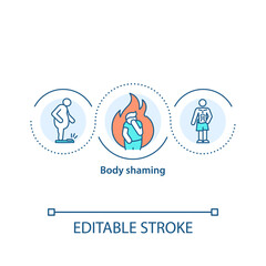 Body shaming concept icon. Deriding individual body size and shape. Discrimination. Mocking physical appearance idea thin line illustration. Vector isolated outline RGB color drawing.
