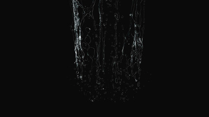 abstract vertical transparent water splash overlay explosion crown shape on black.
