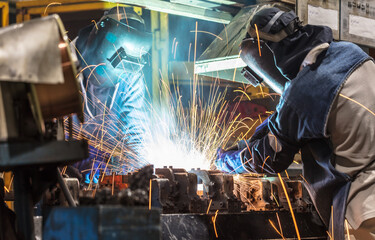 Welding with sparks.