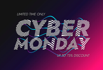 Fototapeta na wymiar Cyber Monday vector sale banner. Futuristic cyberpunk style, wave effect. Promo text and stylized typography on bright gradient background
