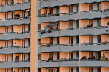 Balconies of an apartment building in the sunlight