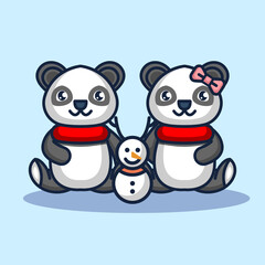 Cute couple panda with Christmas costume and decoration