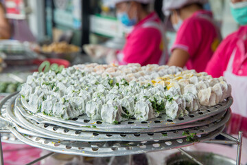 Raw steamed chives dumplings, focus selective