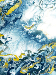 Blue with gold creative abstract hand painted background, marble texture