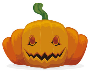 Isolated Happy Pumpkin with Spooky Smile Carved and Stem, Vector Illustration