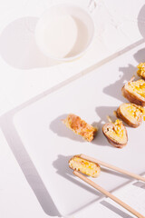 Carbonara sushi style  maki rolls, reshaping a traditional dish from italy