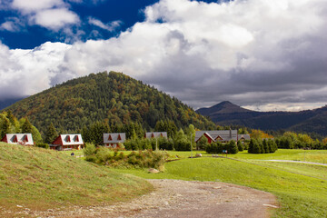 Fototapeta na wymiar Wooden houses napolane in the mountains of Slovakia Tatra