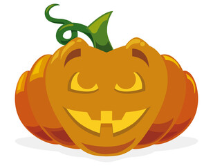 Isolated Happy Pumpkin with Vine and Stem Isolated, Vector Illustration