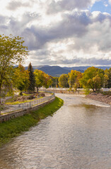 River in the city in autumn. Europe, Slovakia