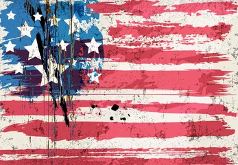 Gardinen abstract background design, with paint strokes, splashes, stars and stripes, grungy, USA flag © Kirsten Hinte