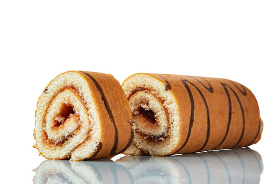 Sponge Cake Roll On White Background