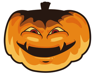 Pumpkin with Spooky Smile and Lower Light Effect, Vector Illustration