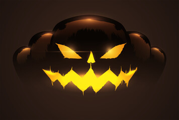 Terrifying Halloween Pumpkin with Backlight and Glowing Smile, Vector Illustration