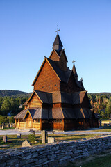 Fototapeta na wymiar Heddal stave church dating from the 12th-13th centuries. The largest stave church in Norway