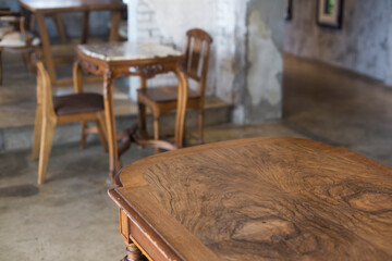space of wooden top and retro table.