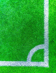 White line at the corner of the football field, artificial grass