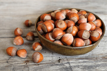 hazelnuts in a bowl on table