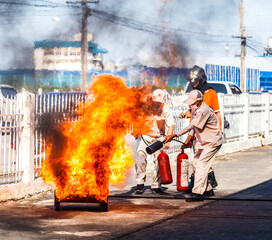 Fire drills for industrial workers.