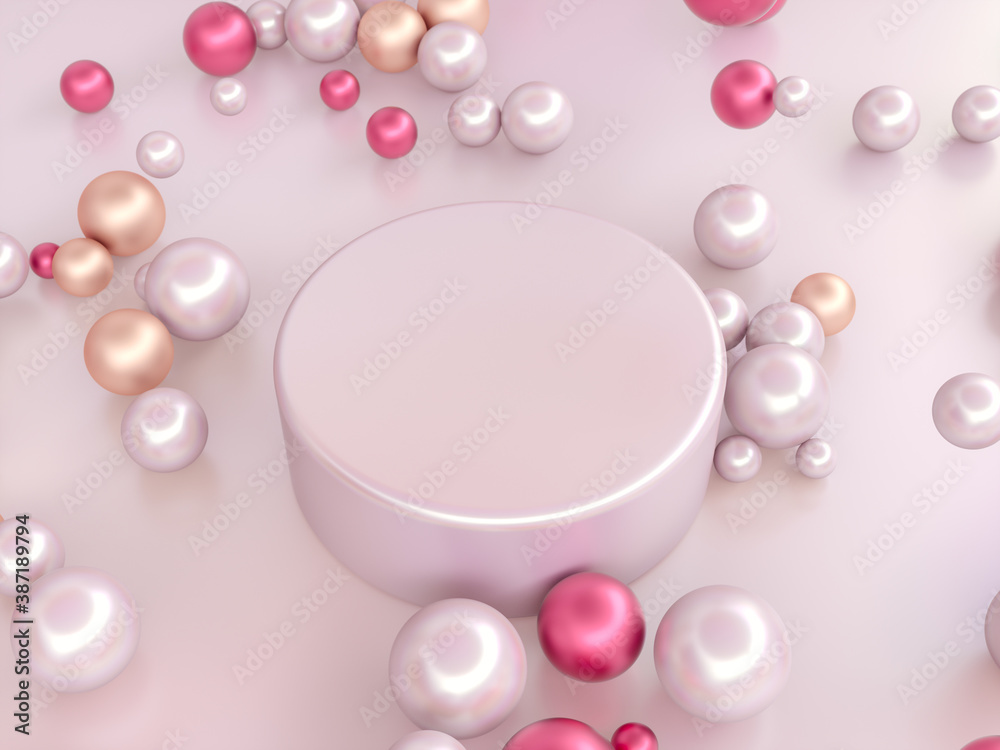 Poster abstract christmas podium backdrop with geometric balls. 3d render.