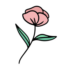 vector hand-drawn cartoon pink flower. stock single decorative Doodle element isolated on a white background. flower tattoo. icon, sketch