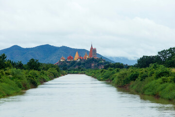 
Wat Tham Sua Pagoda is located on the mountain. There is a river flowing through the province of Kanchanaburi.