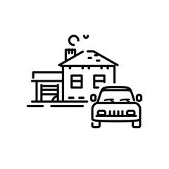 Car, house and wealth icon. Vector. Outline style. Illustration for website or print.