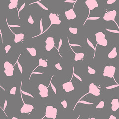 flower vector seamless pattern with hand-drawn tulips on a gray background. can be used as Wallpaper, background, design of packaging paper, textiles, notebooks, clothing.