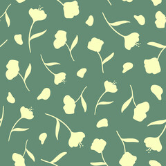 flower vector seamless pattern with hand-drawn tulips and petals. can be used as Wallpaper, background, design of packaging paper, textiles, notebooks, clothing.