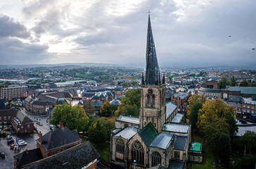 The crooked spire of the Church of St Mary and All Saints in Chesterfield