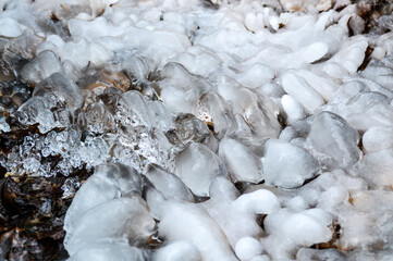 Full frame of freezing water in a spring during the winter time