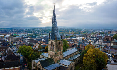 The crooked spire of the Church of St Mary and All Saints in Chesterfield