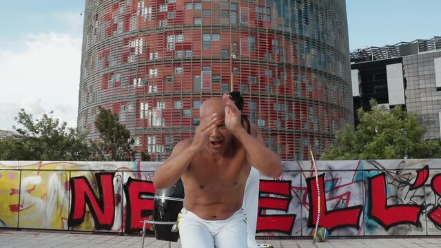 Brazilian dancer dancing to the rhythm of Capoeira
