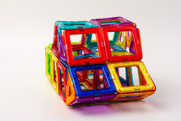 Children's toy magnetic designer, isolated on white background. close-up